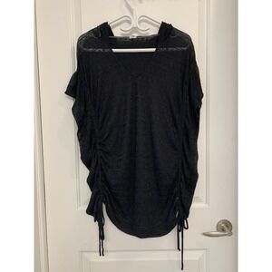 Roxy Open Knit Top Black Lace Coverup M Pointel Knit Ruched Hooded Striped Top